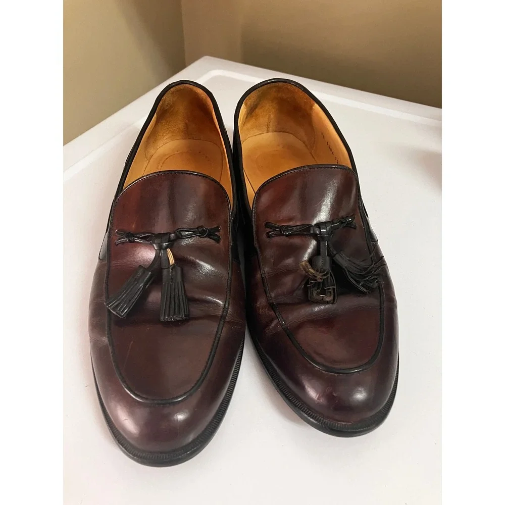 Johnston & Murphy Mens Tassel Loafers‎ Burgundy Black Leather Made in Italy 12 M